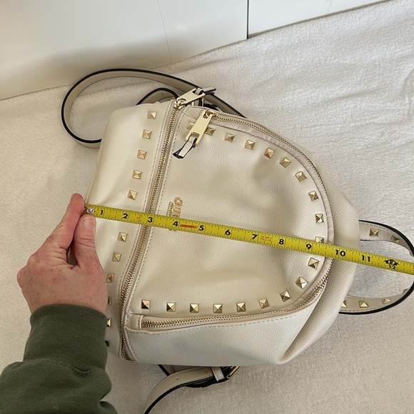 Guess Small Faux Leather Backpack Bag Studded Cream/Off White/Gold - Picture 15 of 16